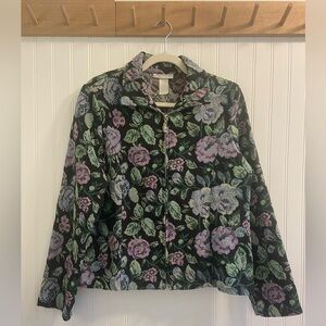 Vintage Dress Barn Floral Tapestry Jacquard Full Zip Cottagecore Blazer Jacket M